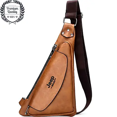 Mens Leather Crossbody Bag Casual Travel Shoulder Chest Sling Waterproof Pack • $38.58
