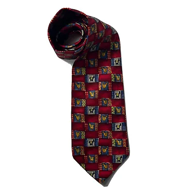 Dunhill Necktie Llamas Red Italy 3.5” All Over Pattern Geometric  • $24.99