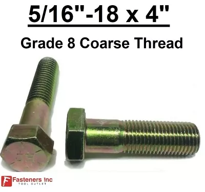 5/16-18 X 4  PT Hex Bolt Yellow Zinc Plated Grade 8 Cap Screw Coarse Thread • $13.63