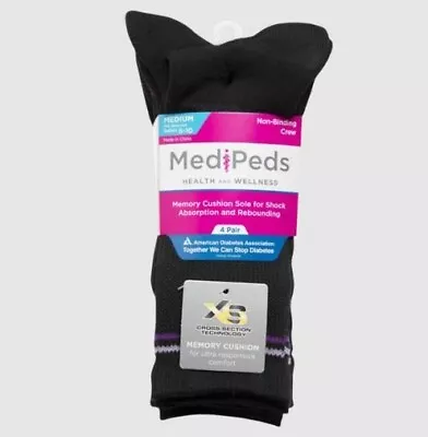 MediPeds Women's Xs Memory Cushion Crew Socks 4 Pairs • $8.50