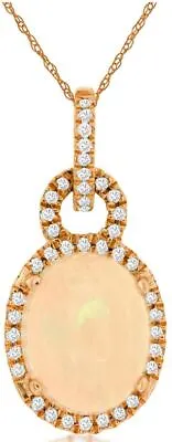 Large 1.82ct Diamond & Aaa Opal 14kt Rose Gold Oval Flower Halo Floating Pendant • $1336.61