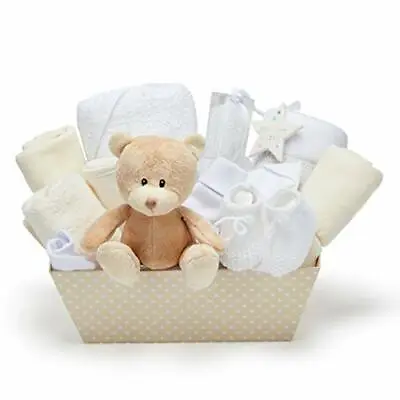 Unisex Baby Hamper Gift - With Fleece Wrap Hooded Towel Baby Clothes 2 Muslin • £29.99