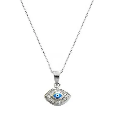 $16.82 • Buy Sterling Silver Small Evil Eye Good Luck Cubic Zirconia Pendant Charm Necklace 