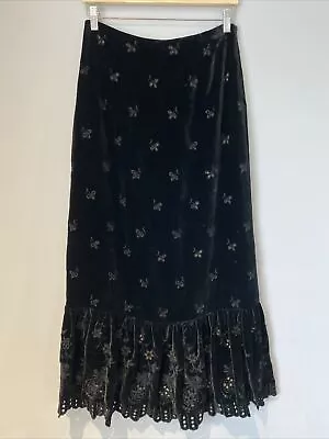 Vtg! Y2K ECI New York Silk Blend Velvet Skirt Size S Floral Eyelet Mermaid Cut • $34.31