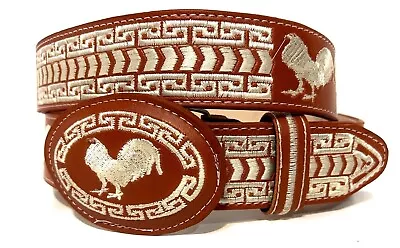 Men's Embroider Rooster Western Leather Belt.  Cinto Vaquero Bordado Gallo • $25.99