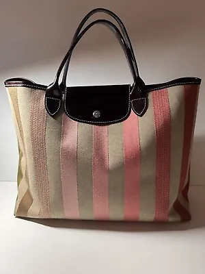 Longchamp Striped Pink Le Pliage Canvas Bag Limited Edition • $115