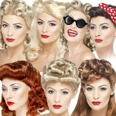 1940s Pin Up Wigs Ladies Fancy Dress WW2 40s Wartime Womens Costume Accessories • £12.99