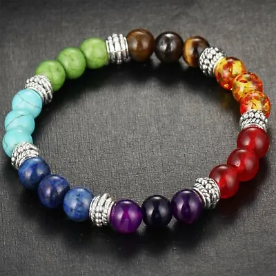 7 Chakra Healing Balance Beaded Bracelet Lava Yoga Reiki Prayer Stone Women Lot • $7.99
