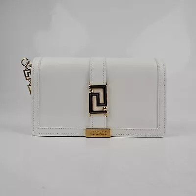 Versace Greca Goddess Optic White Leather Chain Wallet Shoulder Bag New SS24 • $1635.14