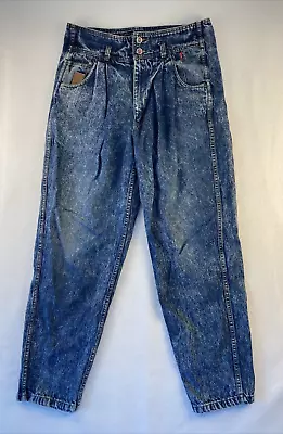 Vtg BUGLE BOY JEANS Pleated & Cuffed Mens Blue Acid Wash Denim Jeans Size 34X30 • $34.74