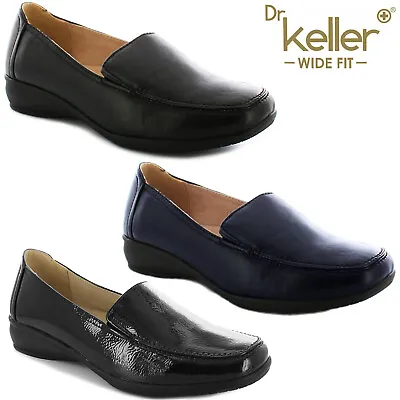 Ladies Women Wide Fit Shoes Low Wedge Leather Lining Work Moccasin Casual Loafer • £15.99