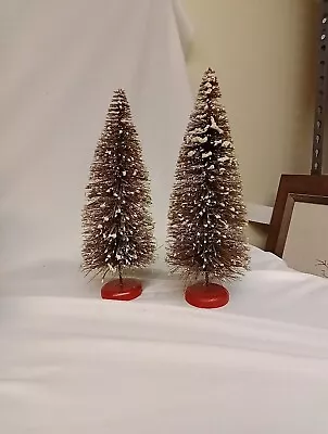 Vintage Pair Flocked Bottle Brush Christmas Trees 9.5  • $35
