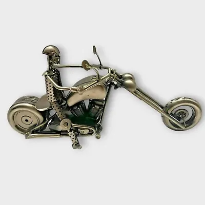 Chopper Motorcycle Sculpture Art Figurine Metal Nuts Bolts Rider Steampunk 16  • $36.99
