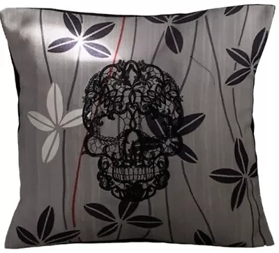 Halloween Lace Skull Embroidered Cushion Cover  14”x14” Gift Idea • £14.99