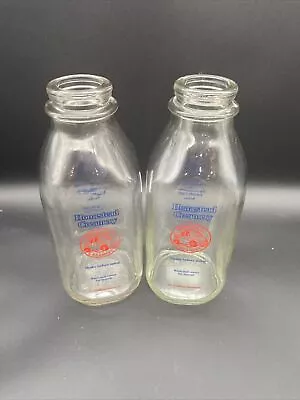 HOMESTEAD CREAMERY PAIR Of MILK BOTTLES 1 QUART - BURNT CHIMNEY VIRGINIA • $19