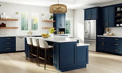 Fully Assembled 10X10 Modern Shaker Nany Blue Kitchen Cabinets Lifetime Warranty • $6299.99