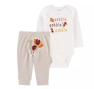 Baby's Boy Girl First Thanksgiving Gobble Bodysuit & Pants NWT Carters Size NB 9 • $17.99