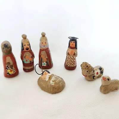 Mexican Nativity Figures Mexico FOLK ART Clay Hand Painted Set 7 Pieces 3.5  • $16