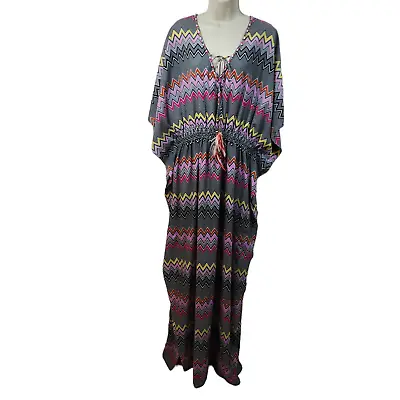 Meghan Los Angeles Dress Kimono Cover Up Chevron Maxi Beaded Tassel Beach Kaftan • $31.15