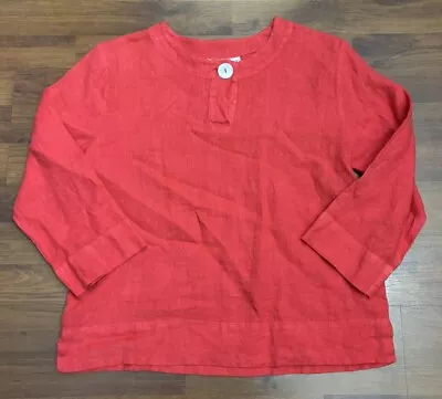 Hot Cotton Marc Ware Red 100% Linen Boxy Top Size Petite Medium 3/4 Sleeve Boho • $24.99