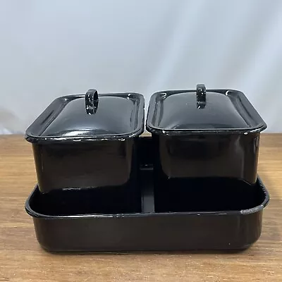 Vtg Farmhouse Black Enamelware Square Pan Kitchen Cook Storage Container Pan Set • $39.96