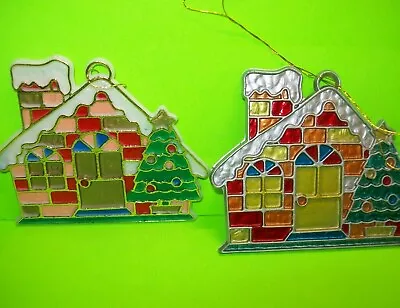 Christmas Ornaments Hard Plastic Homes Candles Some Translucent Lot Of 5 Vintage • $20.50