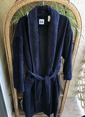 Majestic International Mens Robe Large XL Extra Large Navy Bath Spa Plush Waffle • $34.47