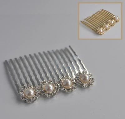 £4.50 • Buy Clear Crystal/diamante & Ivory Pearl Flower Row Wedding Hair Comb/slide. UK