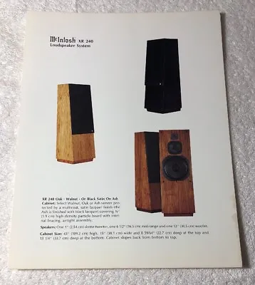 Mcintosh Xr 240 Loudspeaker System Original Color Advertisement Leaflet M597 • $12.95