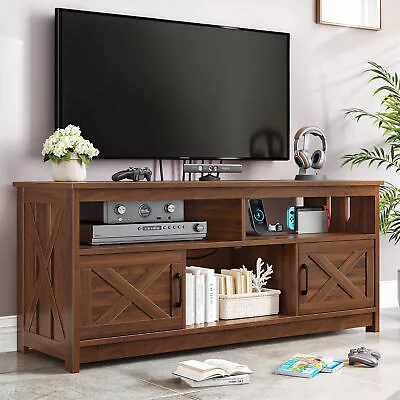 Farmhouse TV Stand With Power Outlets For 65/60/55 Inch TV Media Console Table • $129.99