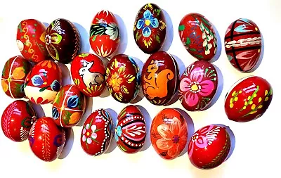 Red Random Hand-painted Wooden Easter Eggs Egg Decorations Gift Set • £4.99