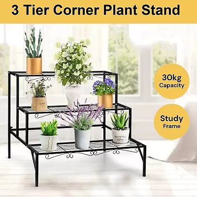Plant Stand 3 Tier Rectangle Metal Flower Pot Planter Corner Shelf Planter Rack • $52.99