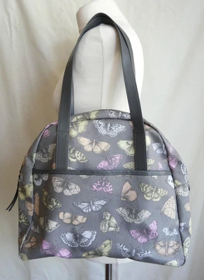 PAPERCHASE Grey Pastel Pink Yellow Butterfly Print Shoulder Bag Shopper Handbag • £9.99