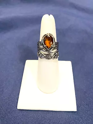 $59 • Buy OR PAZ Creations Madeira Citrine Sterling Weave Band Pear Cut Ring Size 7 NEW