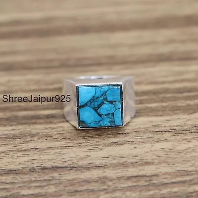 Blue Copper Turquoise Men's Ring 925 Sterling Silver Handmade Band Ring SJ33 • $15.99