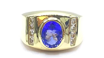 2.00 Ct NATURAL DIAMOND & TANZANITE Mens Pinky  Ring 14K Yellow Gold • $988