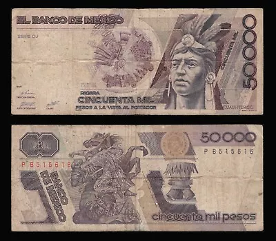 El Banco De Mexico 50000 Pesos 2-01-1988 Series CJ Serial #B515616 P-93a Fine • $18