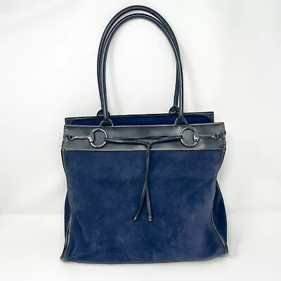 Franklin Covey Blue Cow Suede Leather Shoulder Bag Purse Zip Tote Career Vintage • $39.99