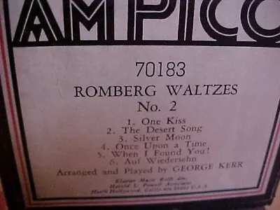 Ampico Romberg Waltzes Player Piano Roll • $4.99