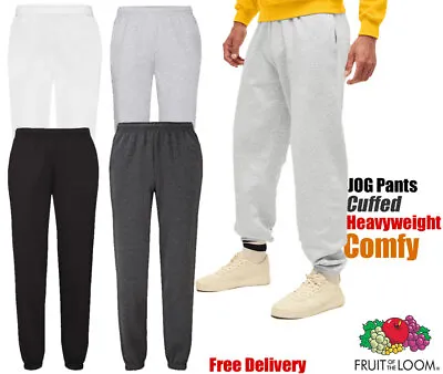 Mens Jog Pants Fruit Of The Loom Tracksuit Bottoms Cuff Sweatpants Thick Fleece • £14.45