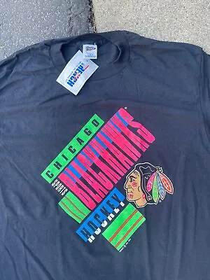 NHL Chicago Blackhawks  VTG T-Shirt Hockey NWT Trench Single Stitch 80s 90s New • $29.99