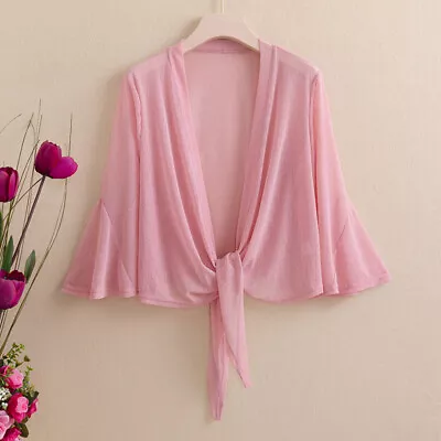 Lady Glitter Sheer Shrug Bolero Cardigan Thin Mesh Cropped Top Tie Front Summer • $14.99