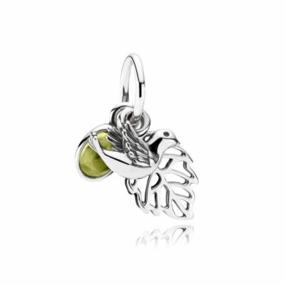 $52 • Buy Genuine Pandora Forest Trinity Peridot Dangle Charm Bird Dove Leaf 791214PE 