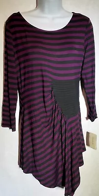 Eci New York Womens Top Purple & Black Striped Pullover Size L # 1093 • $12.88