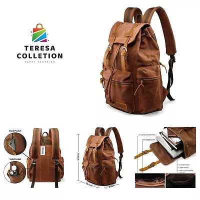 21L Vintage Canvas Backpack Leather Rucksack Knapsack 15inch Laptop Tote Satc... • $55.99