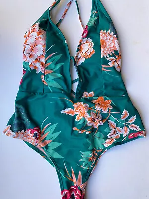 Zaful Teal Floral Swimming Costume Size M / 10 Swimsuit • £12.50