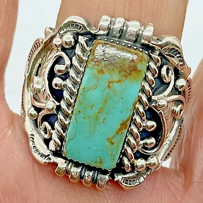 Navajo Natural # 8 Turquoise  Ring SIze 7.5 Sterling By Mike Smith 14.8g Native • $95.95