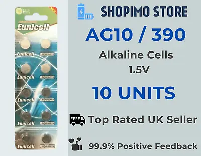 10 X AG10 LR1130 189 LR54 390 389 626 1.5v Alkaline Button Coin Cell Battery New • £2.99