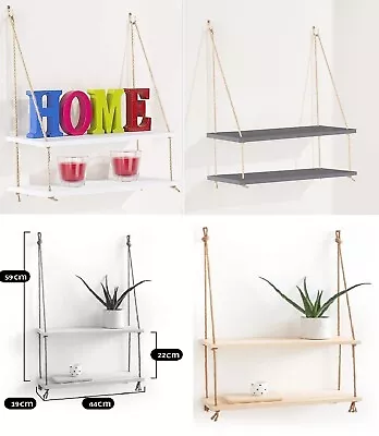 Double Rope Floating Shelf Decoration Wall Mounted Books Ornaments Display Unit • £7.90