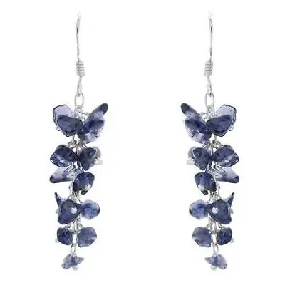 925 STERLING SILVER BLACK/GREEN AGATE Or IOLITE GRAPE EARRINGS • £27